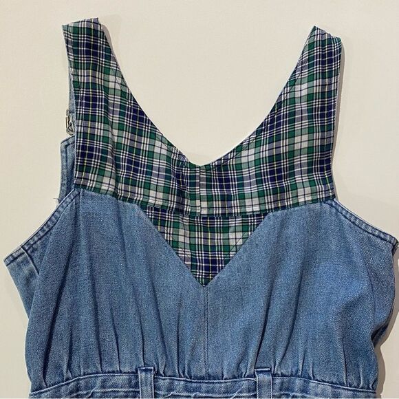 Lauren Brooke Vintage 1980's Denim & Plaid Overalls Romper Women's Size MED - Picture 5 of 16